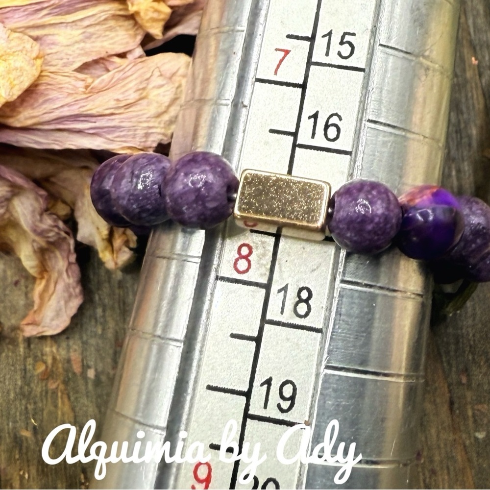 Purple Turquoise Beaded Ring — Size 8— Steel Wire